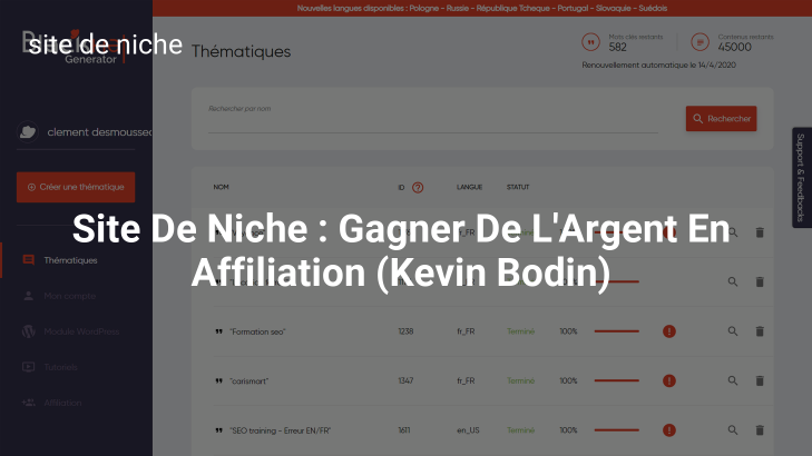 Site De Niche : Gagner De L’Argent En Affiliation (Kevin Bodin)